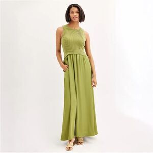 NWT Taylor Mix Media Ribbed Bodice Crew Neck Satin Dress Medium